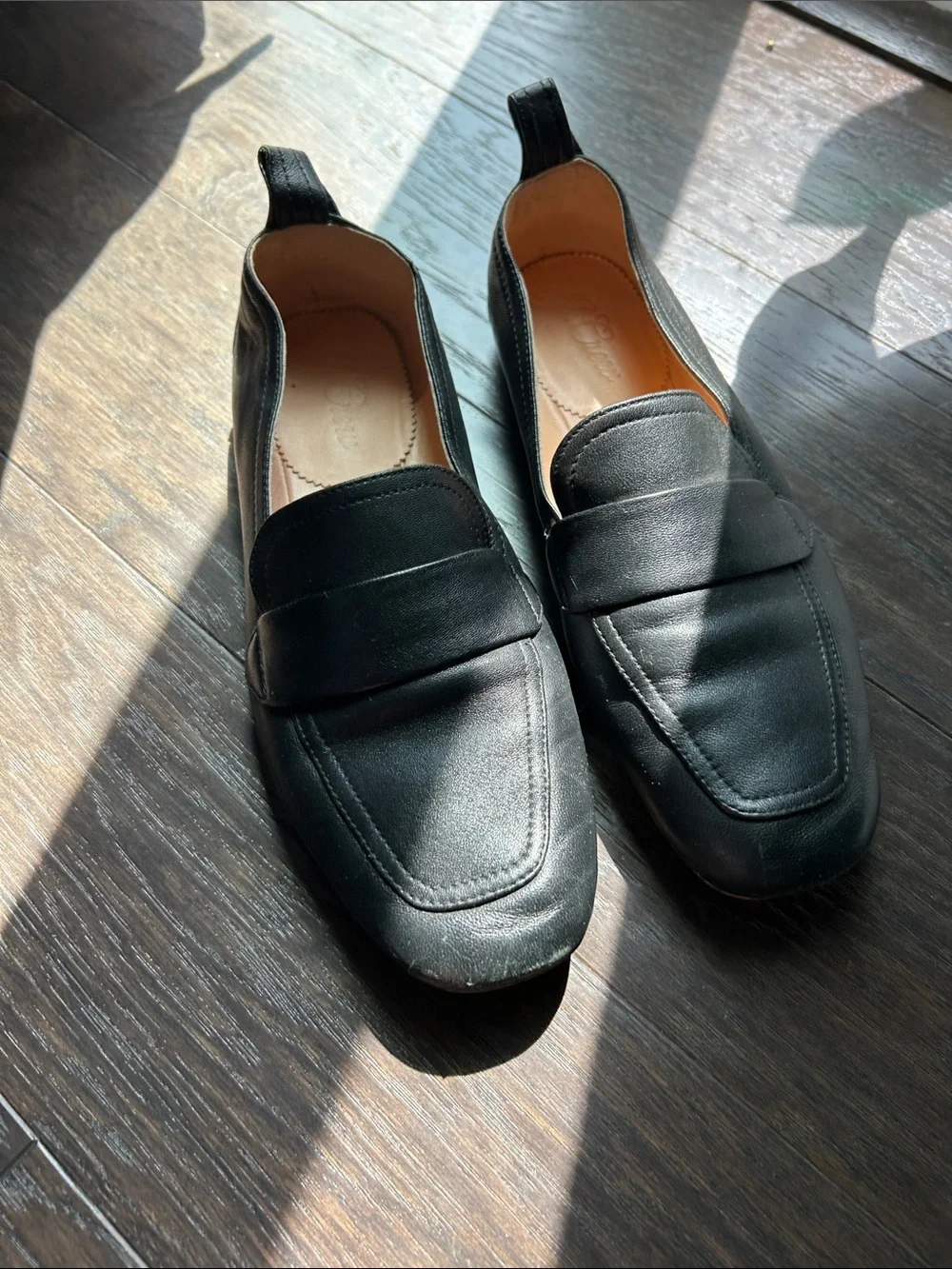 J Crew black leather loafers 6.5